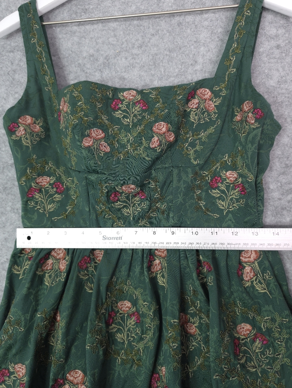 Agua Bendita Miramar Memoria Green Floral Embroidered Midi Dress Square Neck - Picture 14 of 15